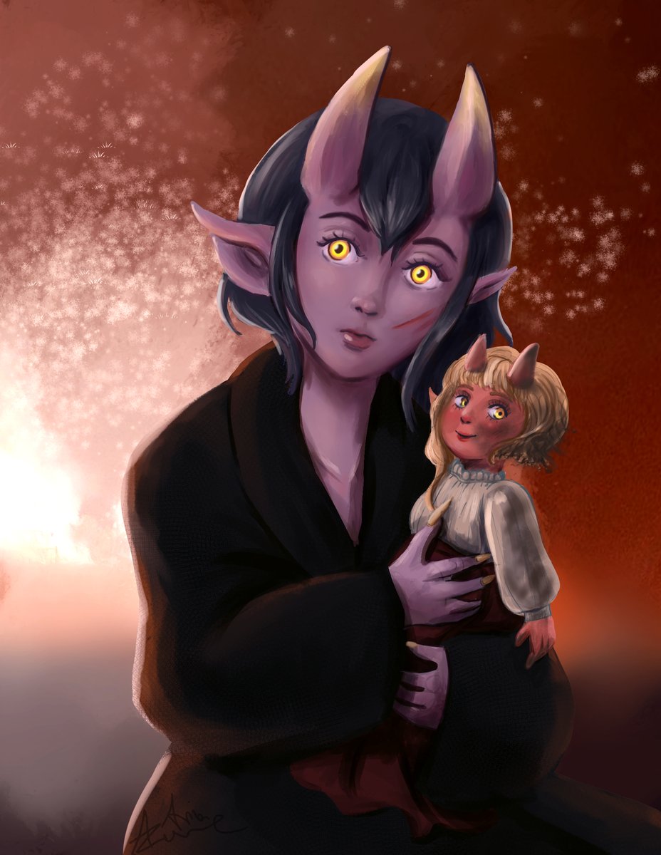 AriaAzure's tweet photo. Starting Curse of Strahd for the third time with a new group.  
This is my character Ebony, a Tiefling, Undead Warlock.  I don't know how long she'll survive since I almost killed her in the first session. Q_Q
#dndart #tiefling https://t.co/tJIkWLE0BD