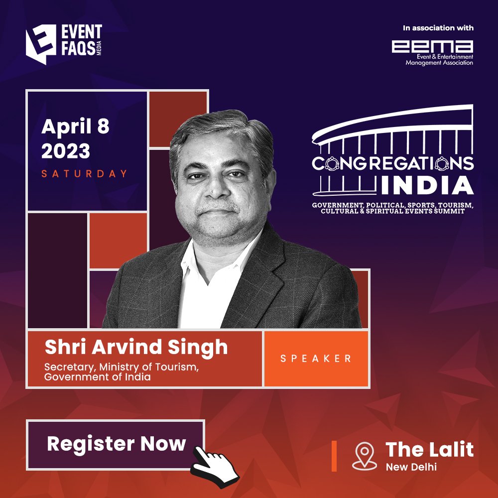 We are honoured to welcome Shri @arvsingh01, Secretary, @tourismgoi, Government of India, as the speaker for the second edition of the Congregations India Summit on government, political, sports, tourism, cultural and spiritual events across India. 
@EVENTFAQS
#congregationsindia