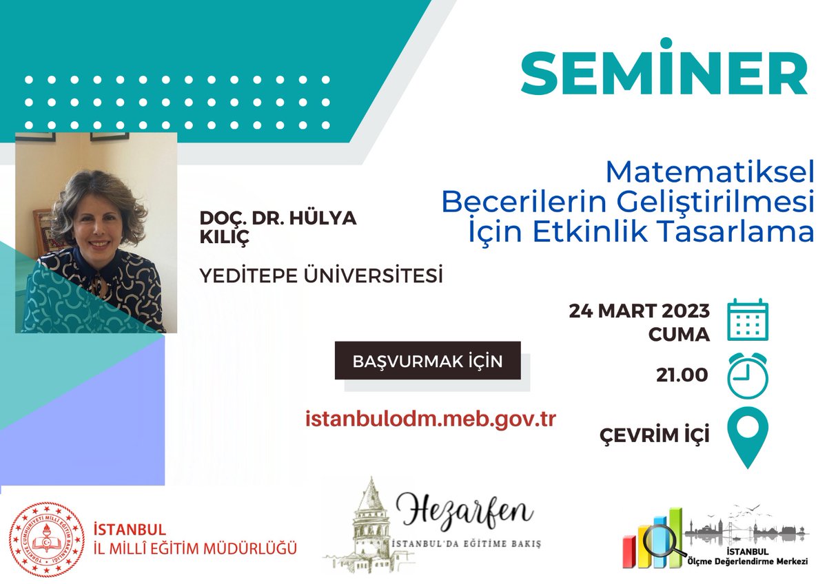 İstanbul Ölçme Değ. Merkezi (@istanbulodm) on Twitter photo 20 - 24 Mart tarihleri arasında gerçekleşecek olan Matematik ve Fen Okuryazarlığında Farkındalık Seminerlerine başvurmak için istanbulodm.meb.gov.tr adresimizi ziyaret edebilirsiniz.
<a href="/memleventyazici/">Levent Yazıcı</a> 20 - 24 Mart tarihleri arasında gerçekleşecek olan Matematik ve Fen Okuryazarlığında Farkındalık Seminerlerine başvurmak için istanbulodm.meb.gov.tr adresimizi ziyaret edebilirsiniz.
<a href="/memleventyazici/">Levent Yazıcı</a>