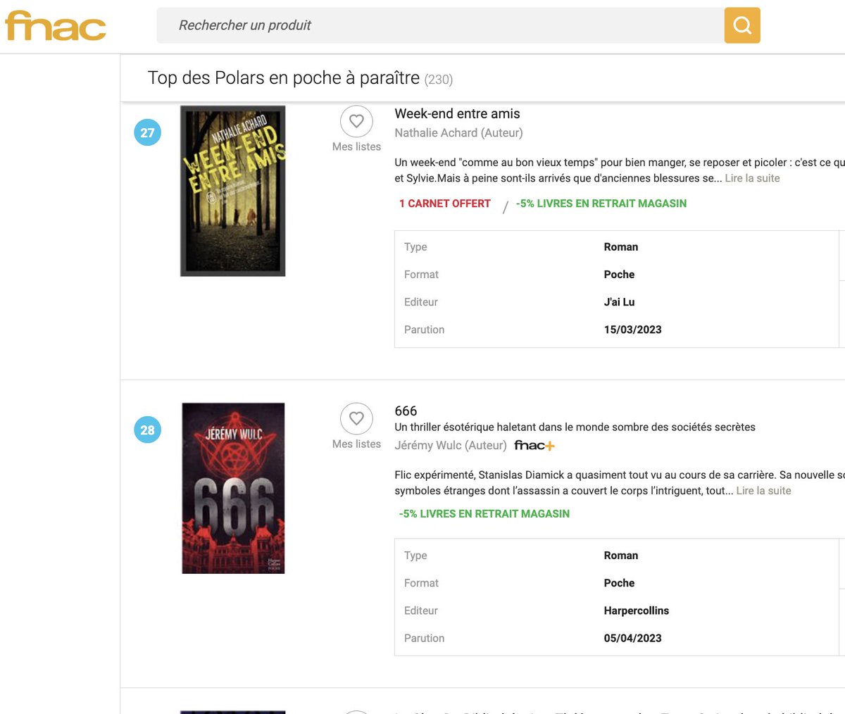 jeremyWulc's tweet image. - 666 - sort le 5 avril 2023 chez @HarperCollinsFR et  est déjà 28eme des meilleures ventes à la @Fnac 🤘🤘🤘🤘#roman #thriler #suspens #frissons #romancier #polar #ventes #fnac #harpercollins #poche #livre #livres
