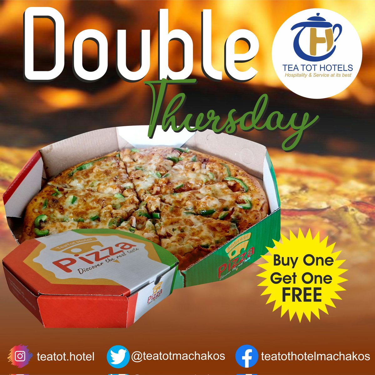 teatotmachakos's tweet photo. Thursday is finally here...Head to @teatotmachakos and take advantage of our pizza offer today....
Place your order 📱 🇰🇪 0718 009 684
#doublethetaste #teatothotel #pizzalove #pizzadeal #doublethursday #Buyonegetonefree https://t.co/6ARU8FZqsN