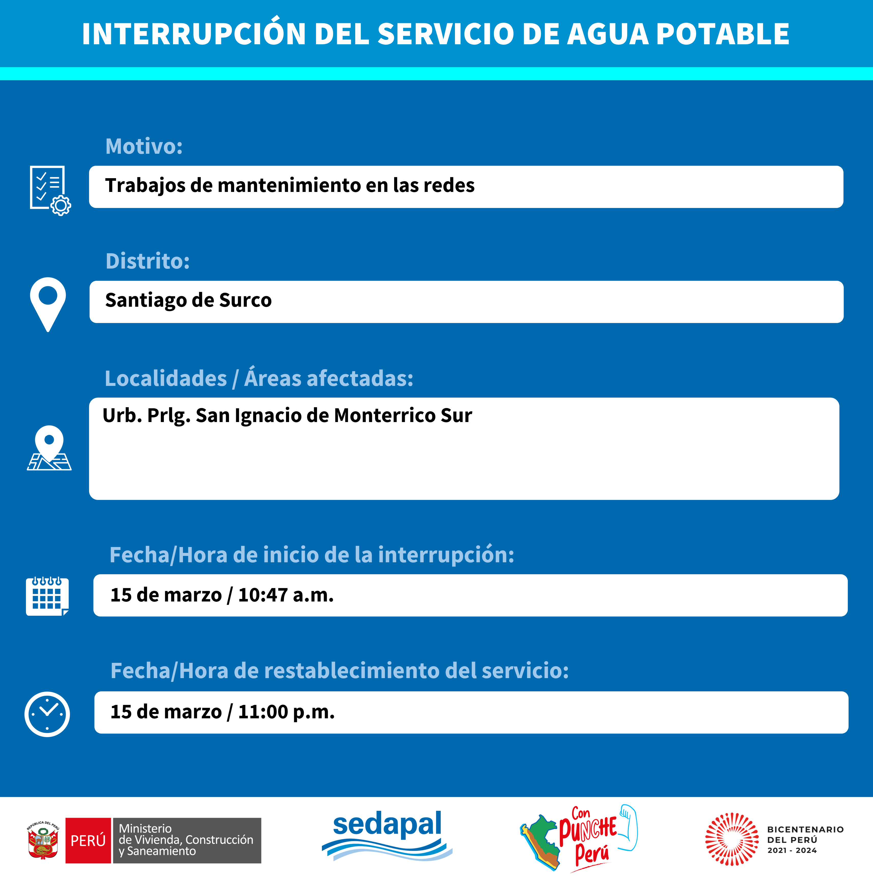 ¡ATENCIÓN SANTIAGO DE SURCO!