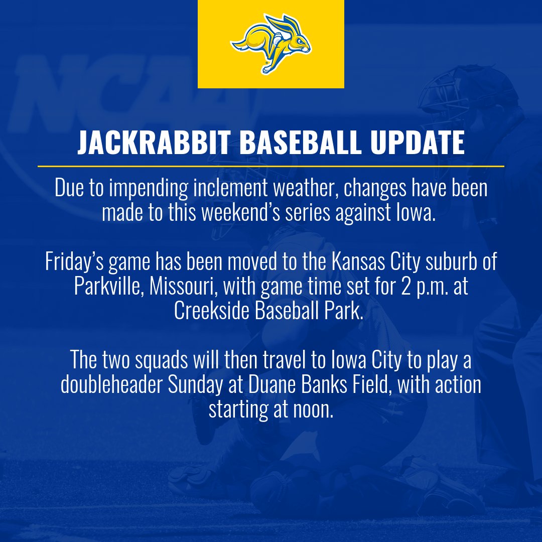 🚨 BASEBALL SCHEDULE UPDATE 🚨
Changes made to weekend series against Iowa
#GoJacks