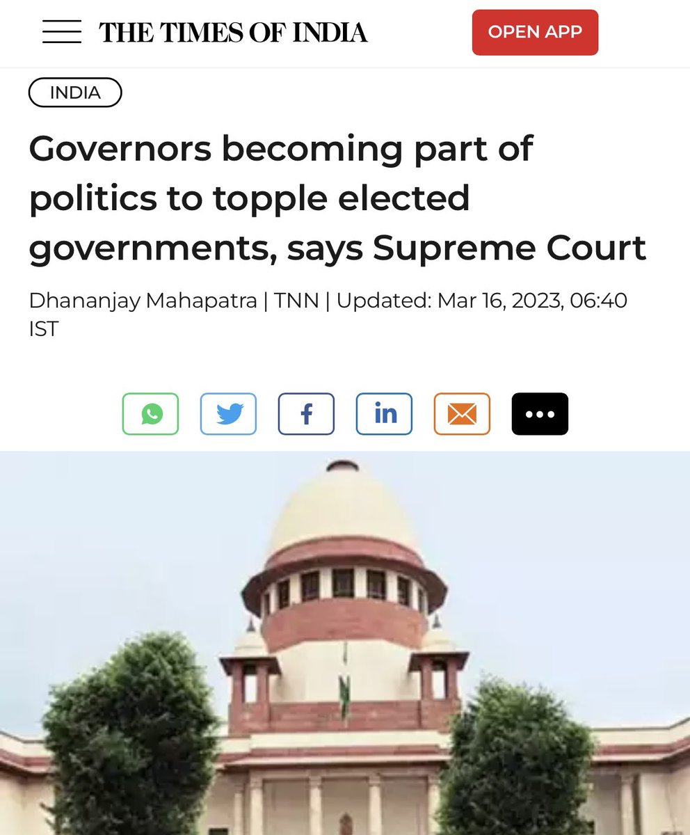 Honourable Supreme Court of India used strong words to express its “serious concern” over the active role being played by governors in state politics.
This is what Mr. Rahul Gandhi has been saying for the last few years.
#DemocracyAtRisk under #NarenderaModi 's regime in India !