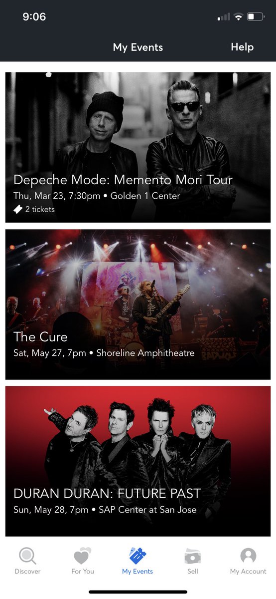 SundaeMarie's tweet photo. New Concert tickets…who dis?? @depechemode  @thecure  @duranduran https://t.co/sl15PEOJen