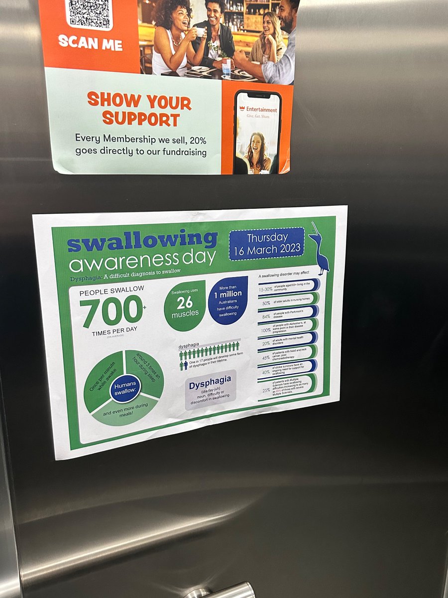 SPAPresident's tweet photo. Go for it #AutismSA speech pathologists! Eating and drinking isn’t a problem unless you’re one of the 1.2million Australians with dysphagia. Learn about this and many more factoids in our lifts! #SwallowAware2023 https://t.co/FJ4Je9tq3z