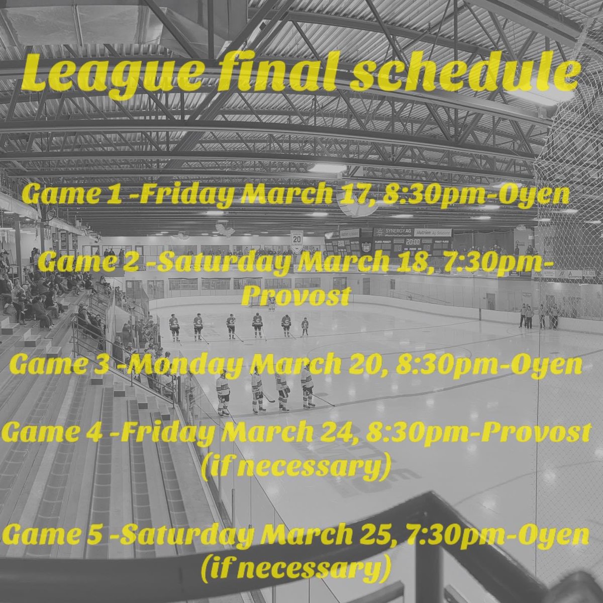 Schedule is out! First game Friday at <a href="/oyen_eagles/">Eagles</a> and Saturday in Provost! 

Note the time for Saturday!
💢🛑7:30pm start!🛑💢