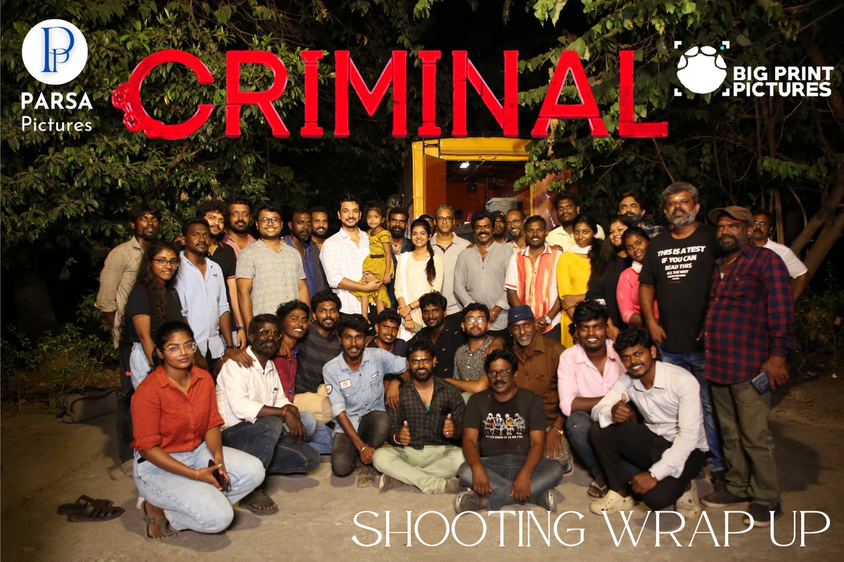 ParsaPictures's tweet photo. It's a wrap for #Criminal 

Starring ⭐ @Gautham_Karthik @realsarathkumar @jananihere @thedeepthie @raveena116 @plthenappan #Karunakaran

@Dhaksina_MRamar @SamCSmusic 
@prasannadop @eforeditor @mesuryarajeevan @stuntsaravanan @ParsaPictures @BigPrintoffl @Haco_Media @DoneChannel1 https://t.co/qweUGhAPCF