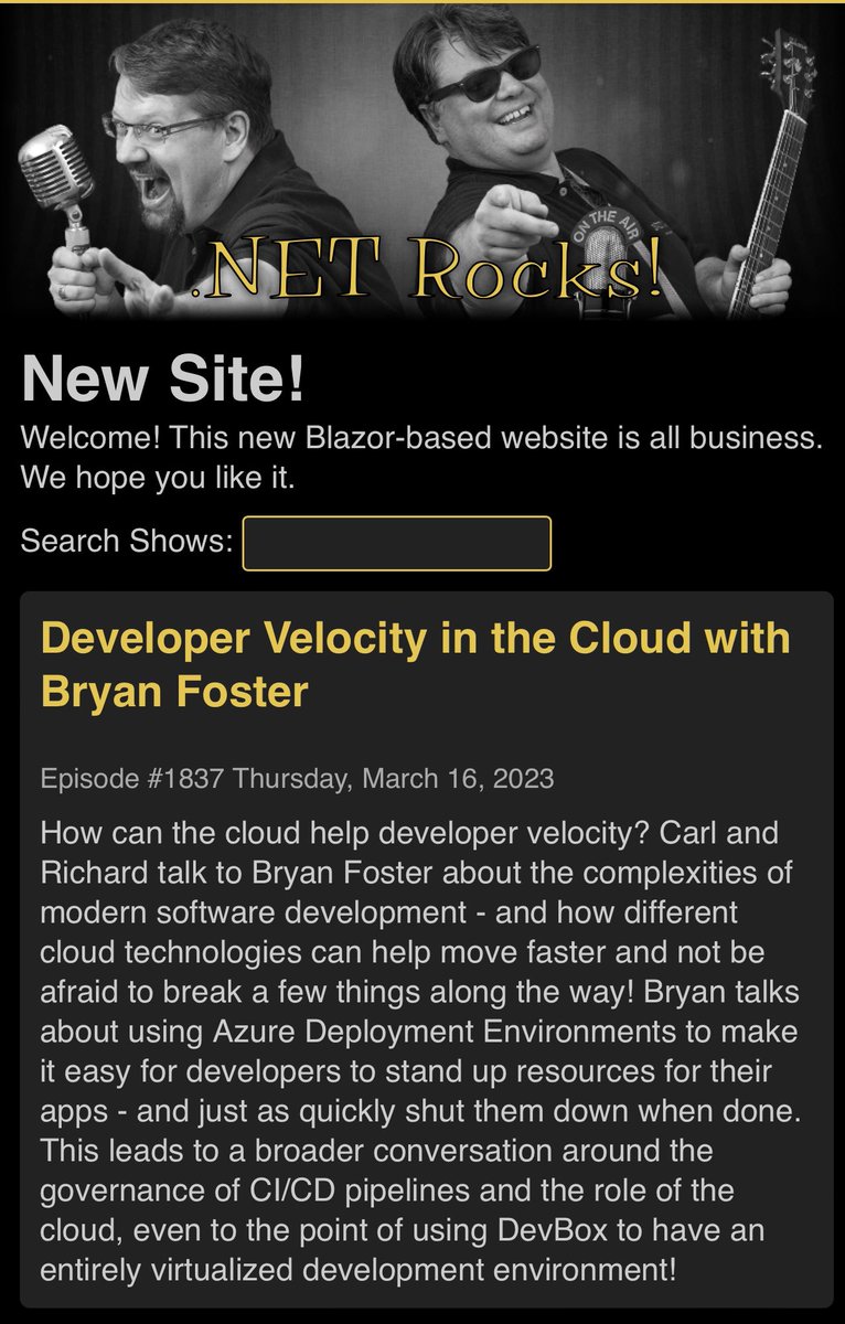 BPFoster_85's tweet photo. Well I may be extremely biased, but I think the latest episode of .NET Rocks is one of their best! What a fun time speaking with Richard Campbell and Carl Franklin! #azure #dotnet https://t.co/W1GZS9cdMl