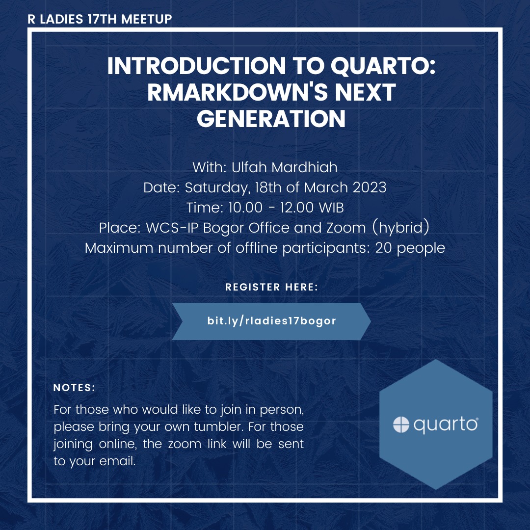Sesi dobel Sabtu ini untuk RLadies Bogor &amp; Jakarta! RLadies Bogor akan dilaksanakan secara hybrid, dan bisa mendaftar di sini untuk kehadirannya ya bit.ly/rladies17bogor
