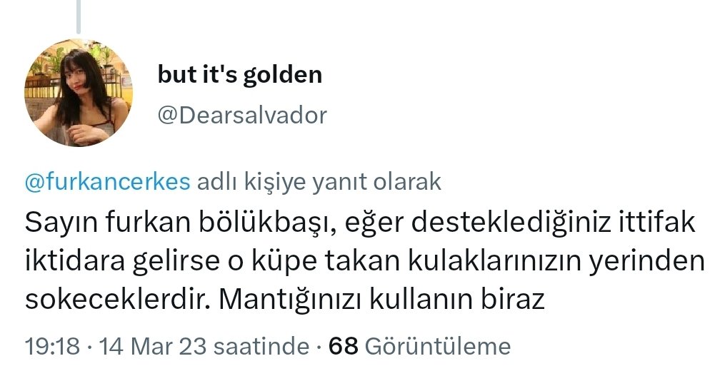 furkancerkes's tweet photo. Eğer sizin desteklediğiniz ittifak iktidara gelirse işimden kovulacak, yargılanacak, düzenli işkenceye uğrayacak ve sonra da idam edilecekmişim. Kulaklarımı feda etmek daha mantıklı geldi. https://t.co/a6APKZzF7S