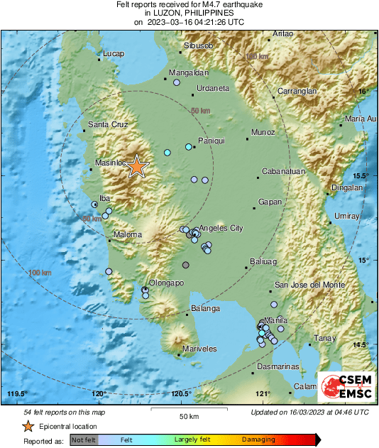 LastQuake's tweet photo. #Earthquake 25 km SW of #Camiling (#Philippines) 26 min ago (local time 12:21:26). Colored dots represent local shaking & damage level reported by eyewitnesses. Share your experience via:
π±https://t.co/LBaVNedgF9
πhttps://t.co/Oc0GpC0mo2 https://t.co/ZKRFn3HwCa