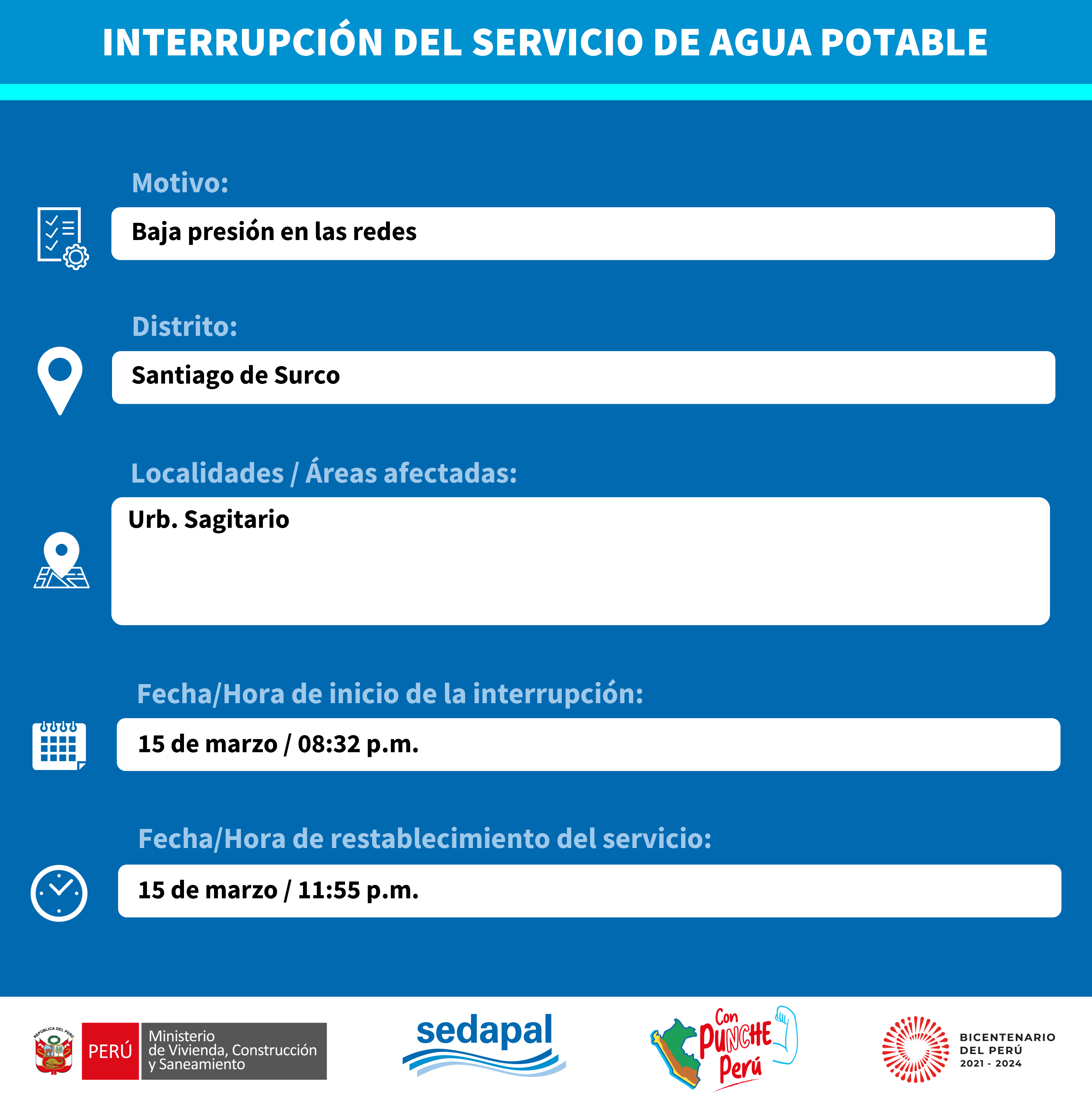 ¡ATENCIÓN SANTIAGO DE SURCO!