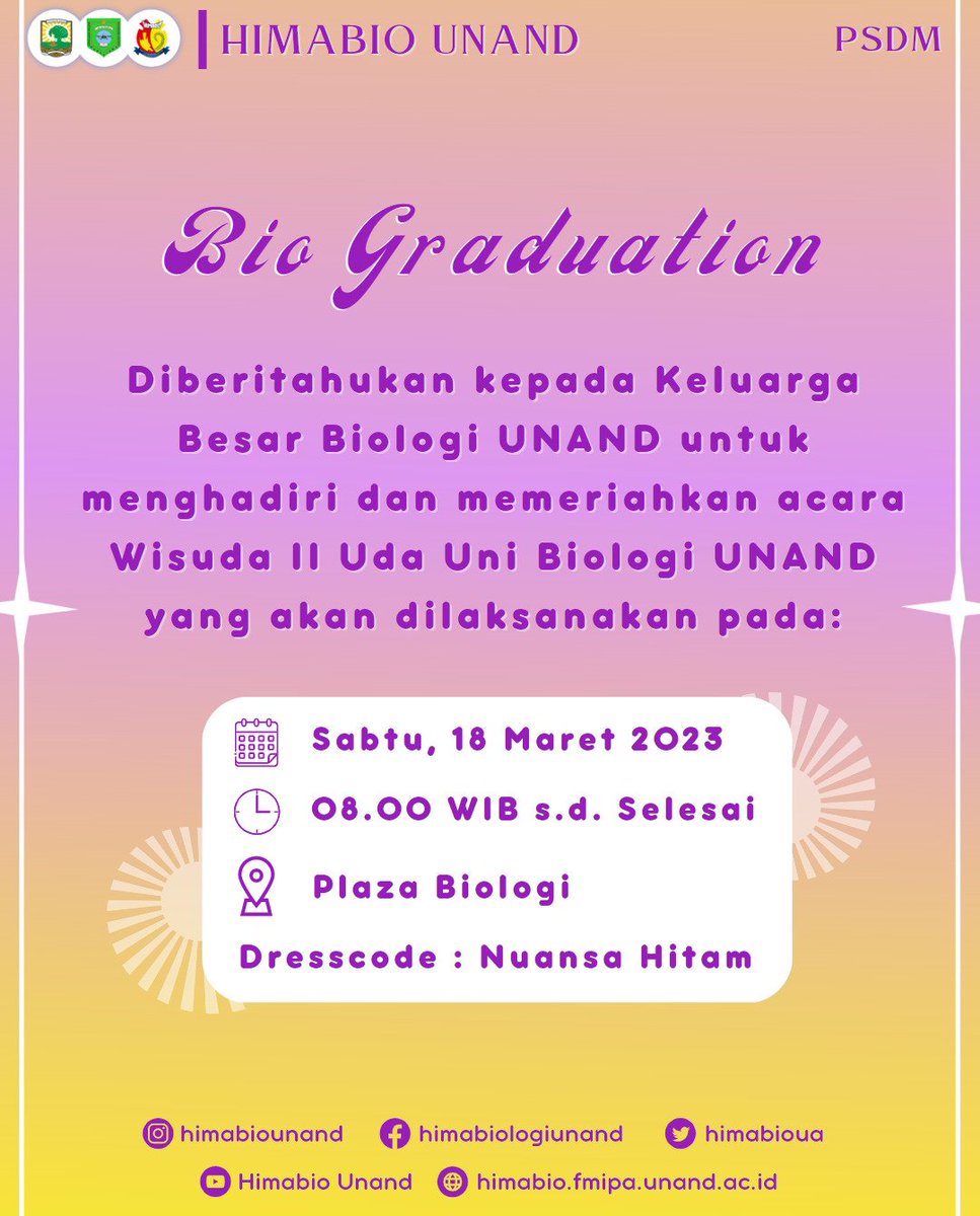 HimabioUA's tweet photo. [🎓 *BIO GRAD* 🎓]

Hari / tanggal :Sabtu, 18 Maret 2023
Titik kumpul: plaza biologi
Pukul : 08.00 WIB s.d Selesai
Dresscode : Nuansa Hitam

Info selengkapnya: https://t.co/8hZoi28ykX https://t.co/nT5bqMVjGZ