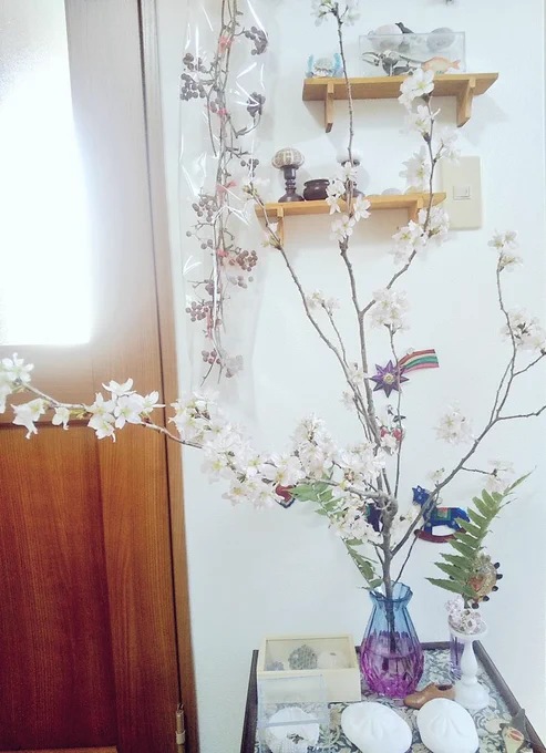 部屋でお花見が出来て嬉しい 