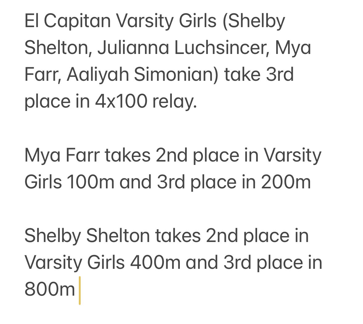 Here are some results from CCC meet #1 held at Golden Valley High School. It was a great day of racing with a lot of PRs and Season Best set by our athletes today! <a href="/ecgauchos/">El Capitan HS 🤠</a> <a href="/ElCapAthletics/">ECHS Athletics</a> <a href="/ucpgjones/">Coach Jones</a>