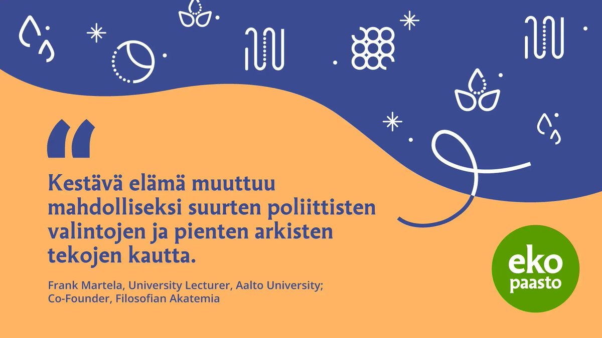 Ekopaastossa jaetaan tänä vuonna vinkkejä kestävämpään arkeen ja samalla tsempataan ja kannustetaan muita toivon sanoilla.  

Mikä on sinun pieni arkinen tekosi kohti kestävämpää elämää?

Kiitos <a href="/FrankMartela/">Frank Martela</a> ajatuksen ja toivon jakamisesta!

#ekopaasto

<a href="/SYKEinfo/">Suomen ympäristökeskus</a> <a href="/Marttaliitto/">Marttaliitto</a>