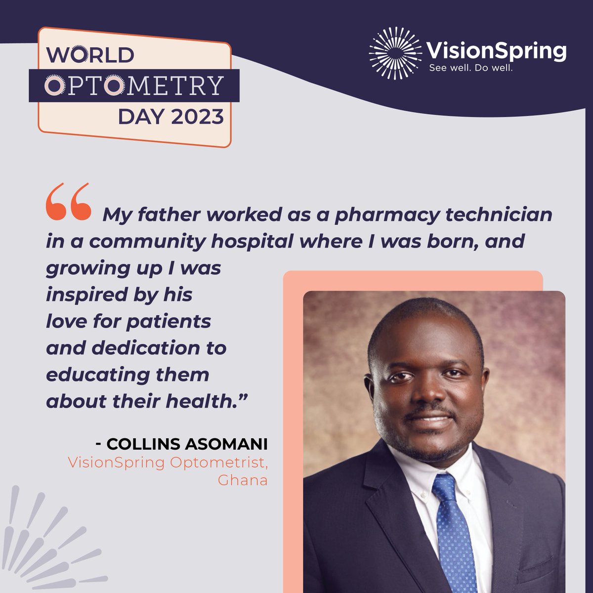 VisionSpring's tweet photo. "It is a blessing to work with an organization that prioritizes those vulnerable to poverty.”  – Collins Asomani, Project Implementation Lead

This week we celebrate our optometrists, who are changing lives with vision care.

#WorldOptometryDay2023 #SocialEntrepreneurship #Ghana https://t.co/gu8EHY5Zjn