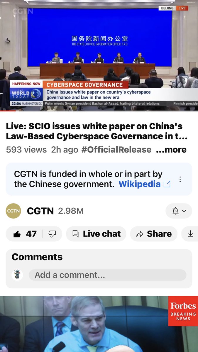Live: SCIO issues white paper on China's Law-Based Cyberspace Governance... youtube.com/live/lizSy0Vt_… via <a href="/YouTube/">YouTube</a>.             China will be way ahead. Laws already on the book regarding cyber.