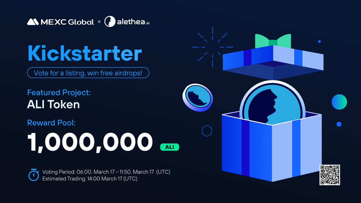 MEXC's tweet photo. The @real_alethea Kickstarter is coming to @MEXC_Global🔥 
 
🗳Vote with $MX to support the $ALI listing and share 1,000,000 $ALI airdrops
⏰Voting period: 06:00 Mar 17 - 21:50 Mar 17 (UTC)
📈Trading: 14:00 Mar 17 (UTC)

Details: https://t.co/UVRDullNuG

#Althea #MEXC #AI https://t.co/LxOHtiWiK4