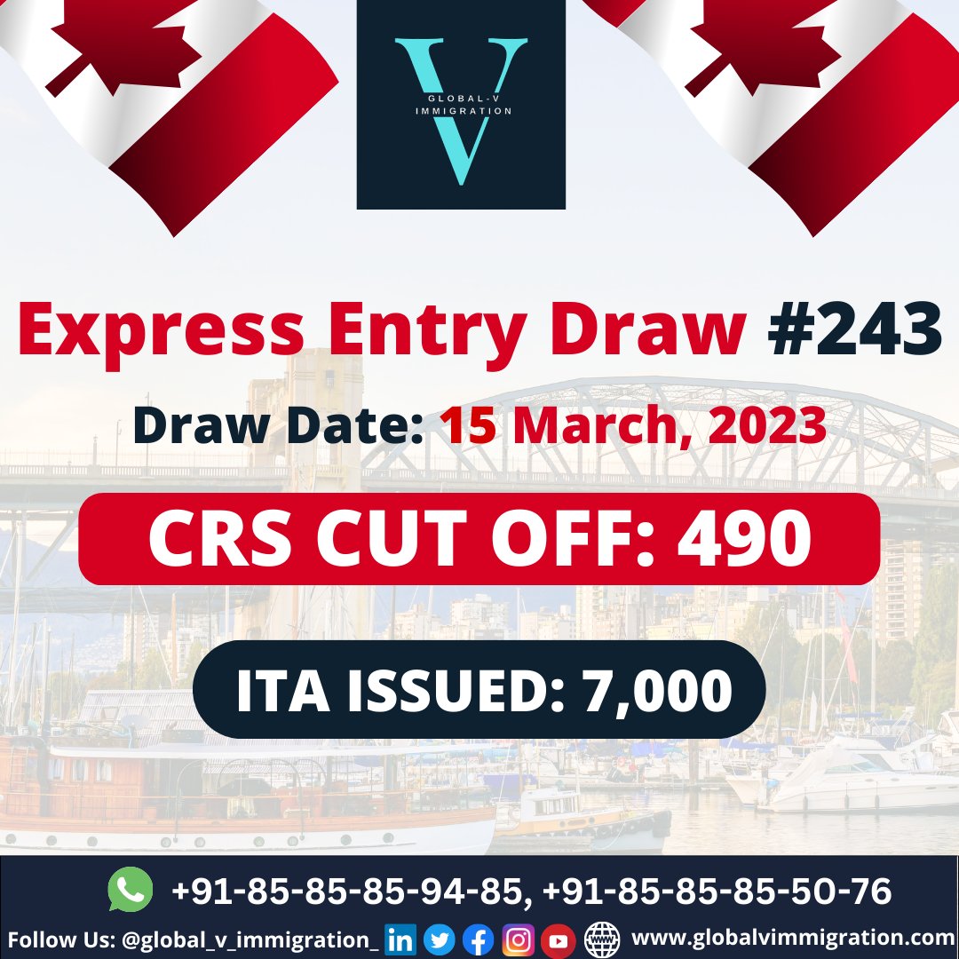 Express Entry Draw
Date of draw - 15 Mach, 2023
Total Invitations - 7,000
Minimum CRS - 490
Apply now with us

.
#expressentry #expressentrycanada #expressentry2022 #expressentrydraws #expressentrydraw #canada #canadavisa #immigratetocanada #latestexpressentrydraw