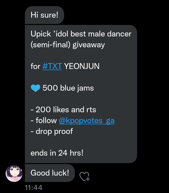 meetxting's tweet photo. RT DEAL 

Upick ’idol best male dancer
(semi-final) giveaway 

for #TXT YEONJUN 

💙 500 blue jams

- 200 likes and rts
- follow @kpopvotes_ga 
- drop proof 

ends in 24 hrs! https://t.co/S28bZuwi7a