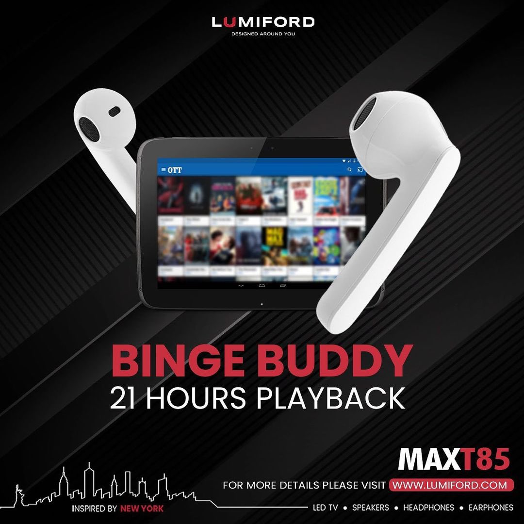 LumifordL's tweet photo. Binge Buddy offers up to 🕒21 hours of long playback▶️⚡
Watch your shows nonstop 👈 #Lumiford #MAXT85 #TWSWEarbuds
#TWS #Earbuds #Airpods #TrueWireless #Stereo #Music #Audio #smarttouch #TouchSensor #DesignedAroundYou #InspiredByNewYork
Grab it now-
https://t.co/bHAPXOFuoi 🔗 https://t.co/wwg9Xs2638