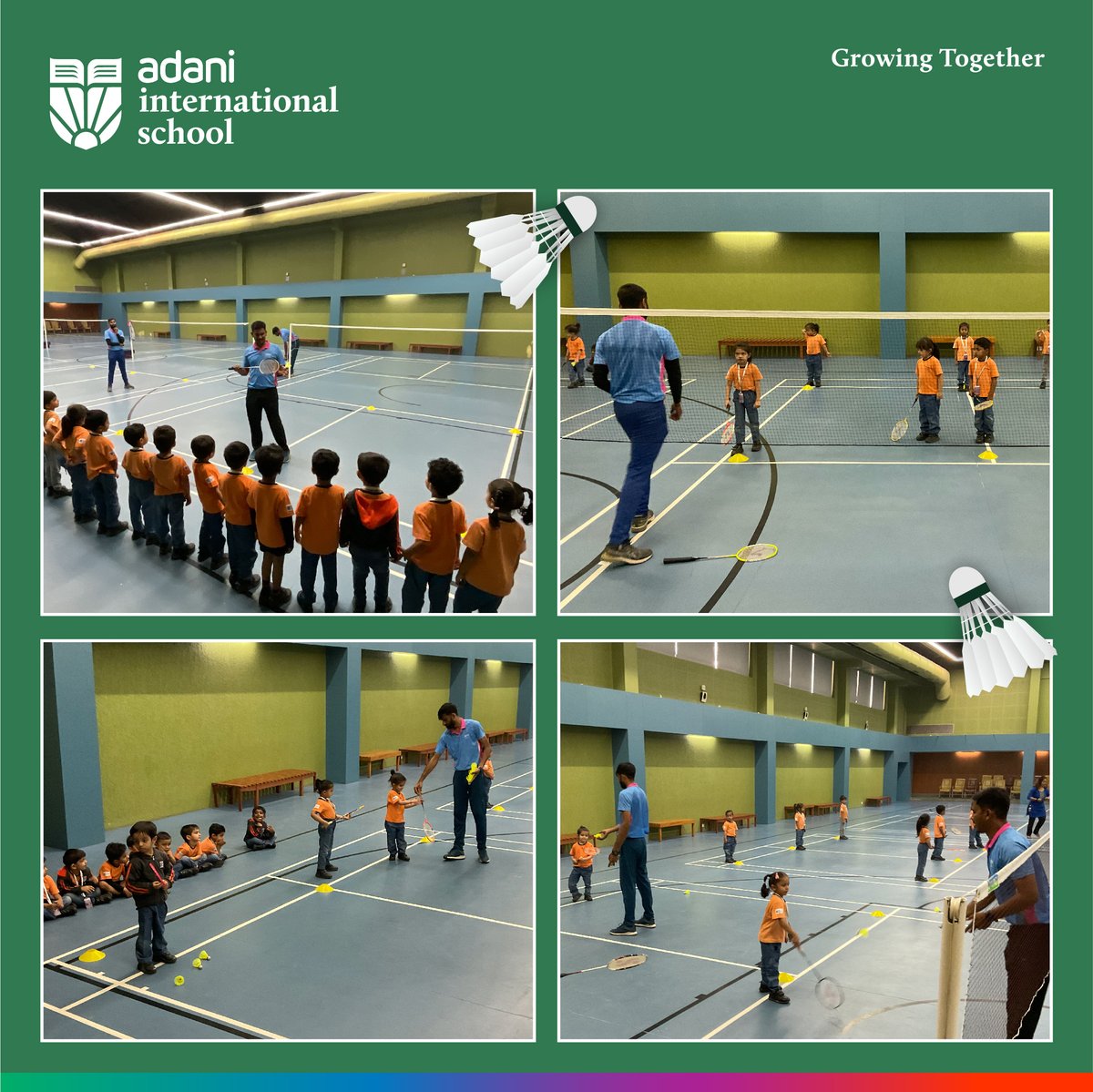 AdaniIntSchool's tweet photo. Young Adanians learned the basics of badminton at the Belvedere Club Badminton Court under the guidance of seasoned coaches. The learners followed the coaches' instructions closely and enjoyed every moment spent on the court. #GrowingTogether #LittleAdanians #BadmintonPractice https://t.co/KqhAQeqtnT