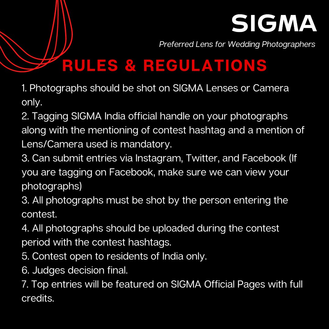 Sigma_India's tweet photo. SIGMA India brings you a 3-Round Mega Wedding Photography Contest.
1st Round - #SIGMACouplePortrait
Hurry up and submit your entries by 06 April 2023. Goodies and Grand Prize will be announced soon :)
#sigmaphotoindia #sigmacontest #sigmacontestindia #sigmagear https://t.co/iJdqTqpxHF