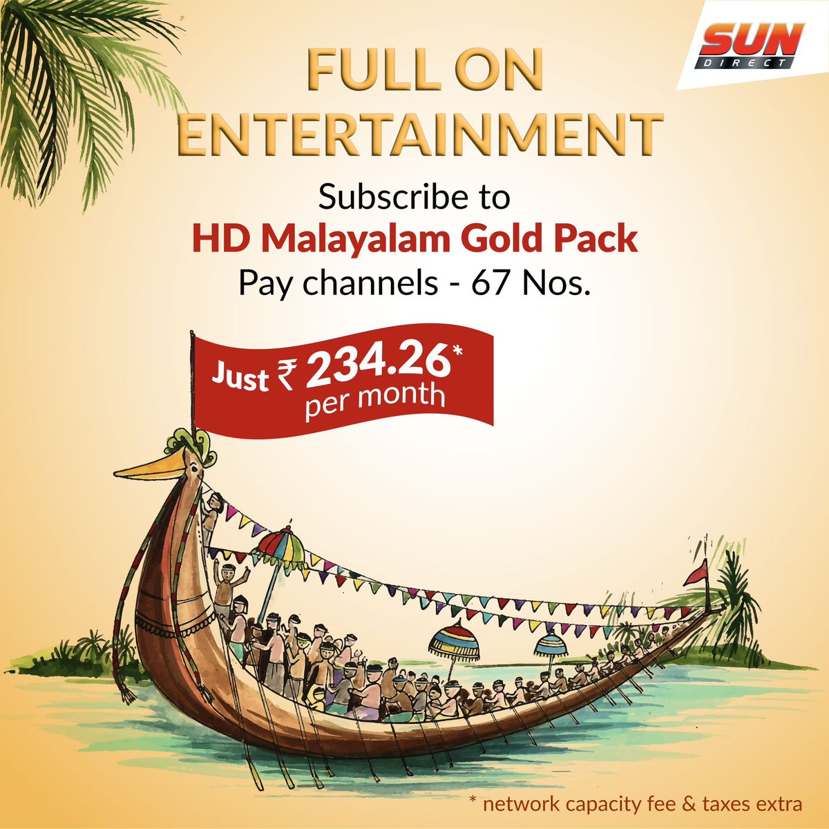 SUNDIRECTIndia's tweet photo. HD Malayalam Gold pack is a perfect gold entertainment plan. Get this great pack at just Rs.234.26* with 67 pay channels.   

*Network Capacity Fee &amp; Tax extra  
 
To subscribe, visit https://t.co/ntIVlhSEnZ 

#sundirect #Odiapack #sundirectsubcription #entertainment #tvchannels https://t.co/z0Jtdko7MJ