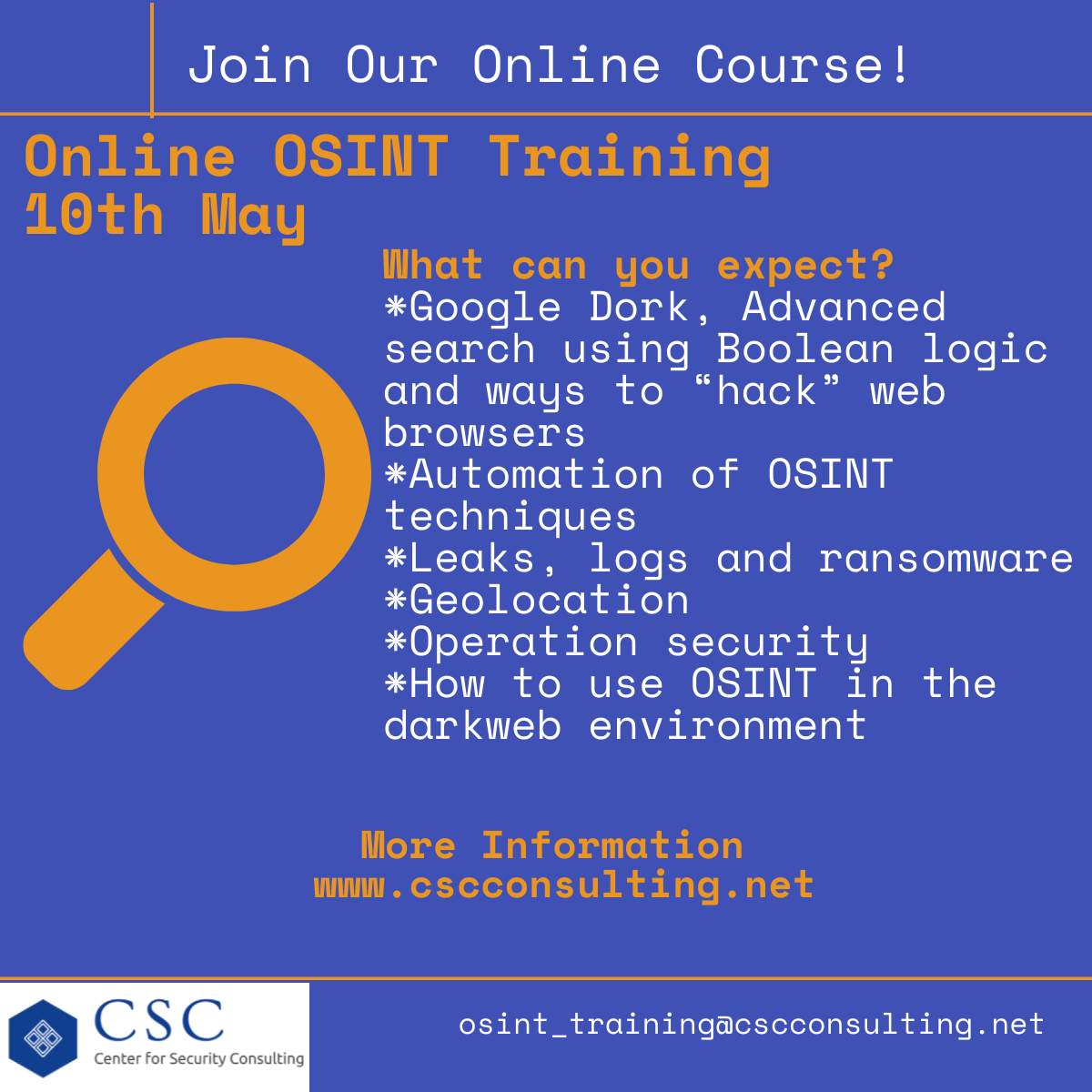 CSC_CZ's tweet image. New online OSINT training is in the pipeline!
*Do you want to develop your OSINT knowledge and skills?
*Do you want to become a member of the CSC OSINT community?
*Participate in the CSC OSINT training!

Then you should not miss our OSINT training!