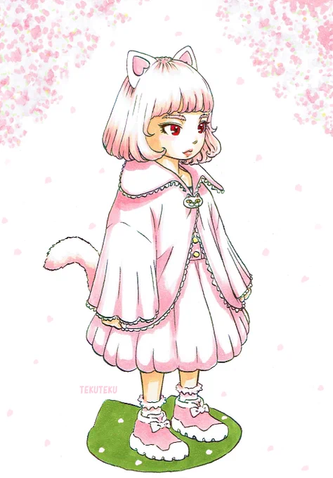 #桜の作品でTLにも桜を咲かせましょう  #猫耳 #illustration #オリジナルイラスト  
