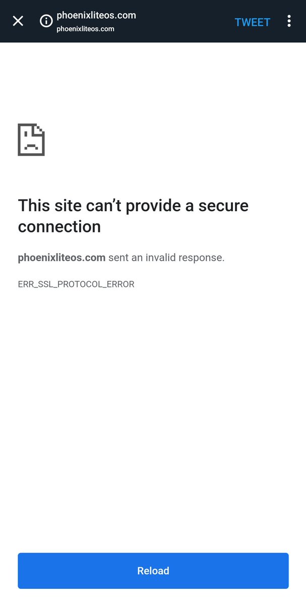 HimVX's tweet photo. @PhoenixLiteOS This is the error which I get when I try to access the site even with and without a VPN. Am I doing this wrong or the site is down temporarily? https://t.co/39U2qzkzLJ