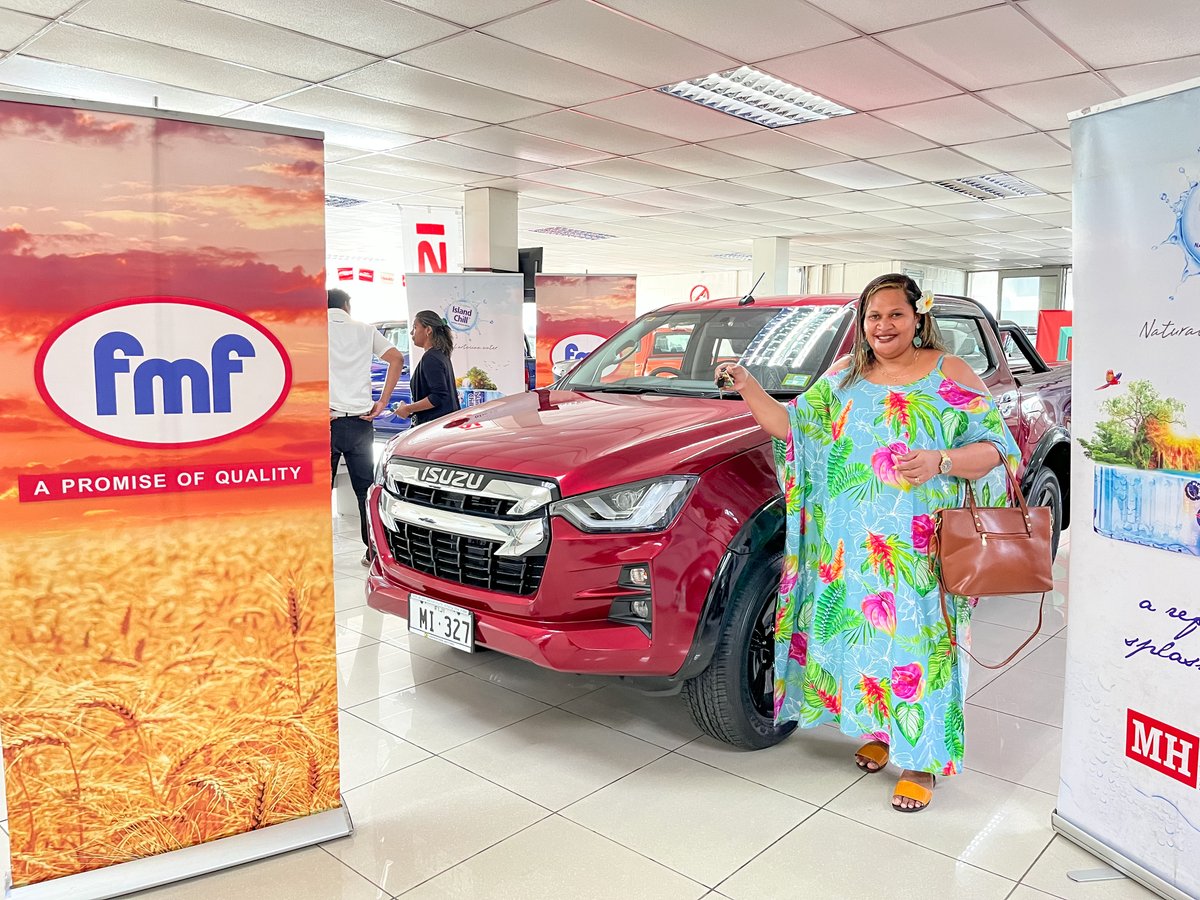 FMFFoods's tweet photo. Handing over the keys to the lucky winner, Makerata Toka, as she drives away with a big smile in her brand new Isuzu D-Max, the grand prize of MH &amp; FMF Xmas Season of Joy Promo Draw held last month. Congratulations! 🥳

#FMF #MH #SeasonOfJoy https://t.co/TVQikIgz0y