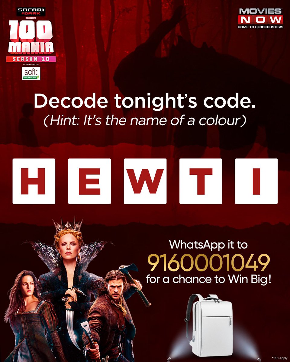 moviesnowtv's tweet image. #ContestAlert
You can find the code in the title of tonight&apos;s blockbuster as well. 😏

Watch &quot;Snow White and the Huntsman&quot; tonight at 8:45 PM, spot this code and WhatsApp it on 9160001049 for a chance to Win Big! 💥

@TataMotors_Cars @sofitindia