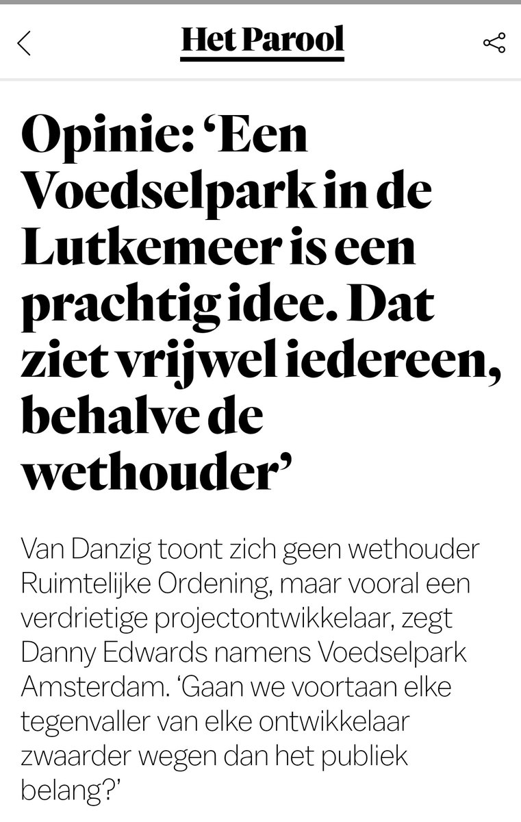 ‘Een Voedselpark in de Lutkemeer is een prachtig idee. Dat ziet vrijwel iedereen, behalve de wethouder’

Vandaag in <a href="/parool/">Het Parool</a>
Vanmiddag 13.00 in #raad020 de ingestuurd brief. 

Wat gaat de raad doen?

parool.nl/a-b774e3a2

<a href="/pvda_amsterdam/">PvdA Amsterdam</a>
<a href="/GroenLinks020/">GroenLinks Amsterdam</a>
<a href="/d66amsterdam/">D66 Amsterdam</a>