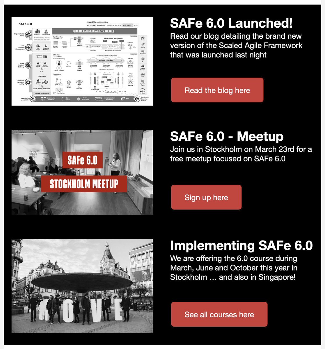 Last night @scaledagile launched the new version of the SAFe framework (6.0). 

And we are today happy to offer you a brand new blog and a free meetup in Stockholm on March 23rd, summarizing the news in the update. 

Read more here: mailchi.mp/wearemovement.…

#wearemovemnt