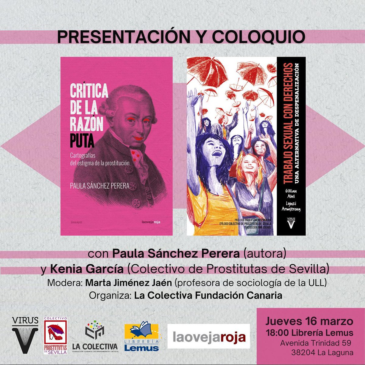 ¡ES HOY, ES HOY!
📚 Presentamos estos dos LI-BRA-ZOS en #Tenerife
📍 <a href="/librerialemus/">Librería Lemus</a>
🕕 18:00
¡Contamos contigo! ¡COMPARTE!
#LibrosRecomendados #trabajosexual <a href="/KeniaGarcia___/">Кᥱᥒɩᥲ ᘜᥲɾᥴɩ́ᥲ 🍉</a>