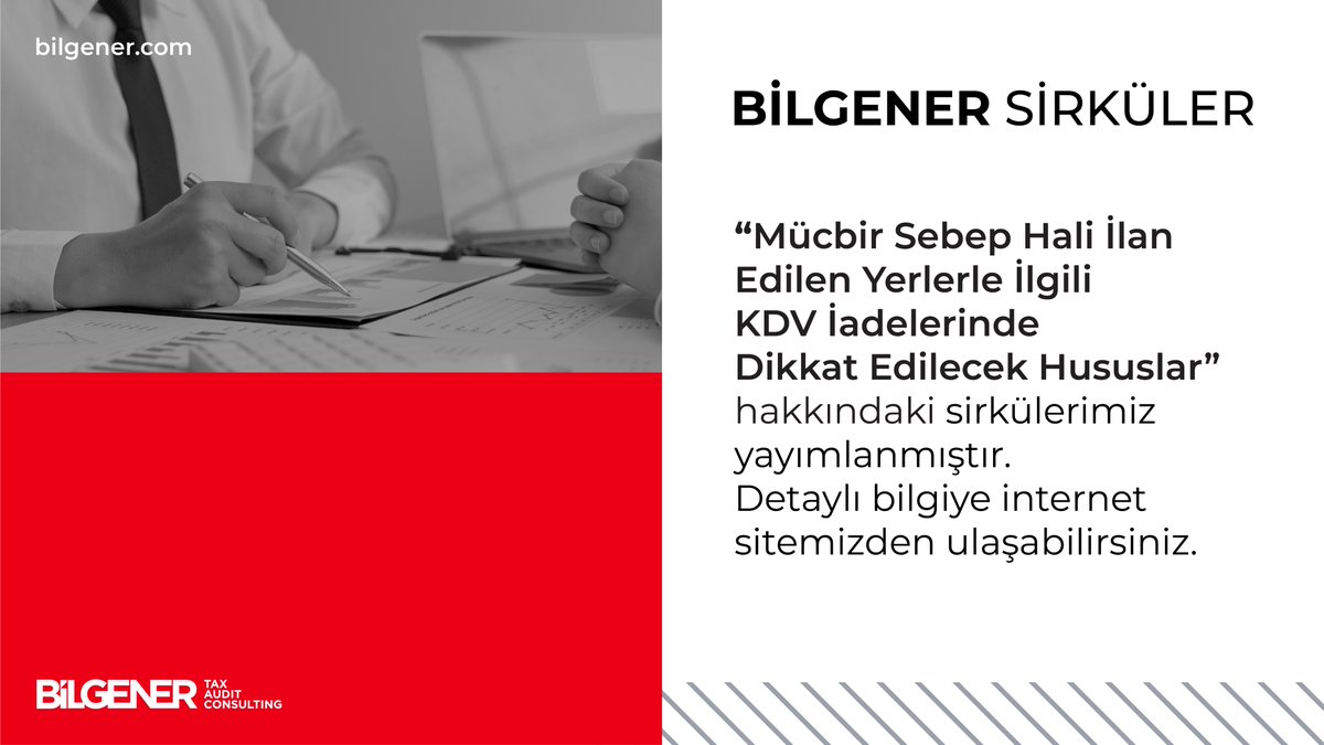 BilgenerYMM's tweet photo. “Mücbir Sebep Hali İlan Edilen Yerlerle İlgili KDV İadelerinde Dikkat Edilecek Hususlar“ hakkındaki sirkülerimiz yayımlanmıştır. Detaylı bilgiye internet sitemizden ulaşabilirsiniz.

https://t.co/cUmQr1iShj

#Bilgener #Sirküler #ResmiGazete #KDV #İade #KDVİRA #HİS #İTUS  #YMM https://t.co/6YZERxpX9i