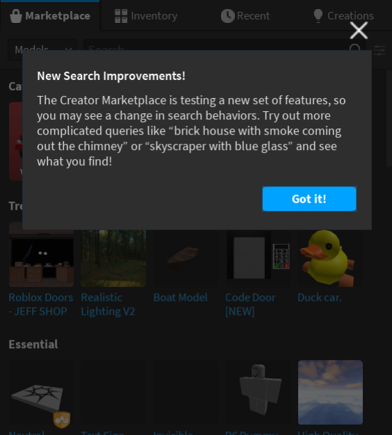 Bloxy News on X: Roblox is testing a new advanced search system for the  Creator Marketplace. With this update, you can search for more complicated  queries and get more precise results for