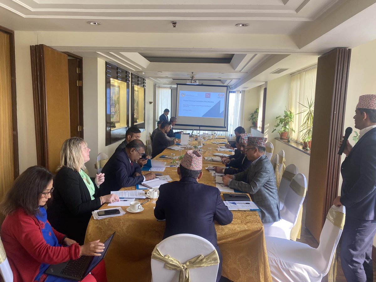 NCCSPGoN's tweet photo. Project Steering Committee Meeting of NCCSP2 took place in Kathmandu today under the chairmanship of Secretary of the Ministry of Forest and Environment Dr. Rewati Raman Poudel. The committee appreciated project activities and suggested the away forward. #BEK https://t.co/JI5vG8RGD5