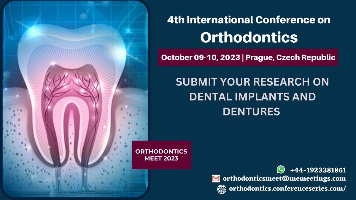 OrthoDentalConf's tweet photo. #ConferenceSeries LLC LTD is going to host it's #4th International #Conference on #Orthodontics during #October 09-10, 2023 Prague, Czech Republic
#SlotsAvailable for #Speakers #Delegates
#Certificates for Participation
#Abstract will be published in the #RespectiveJournals https://t.co/YUWOf7GEQn