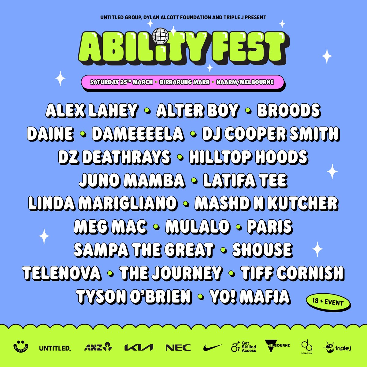 NDIS's tweet photo. 9 days until #AbilityFest! ⏲️

The accessible and inclusive music festival has an incredible line up of artists to get excited about. 

Held in Melbourne, the event will feature a range of inclusive and accessible initiatives: https://t.co/6pN2g1EGuN https://t.co/c0Kg4wXDx8