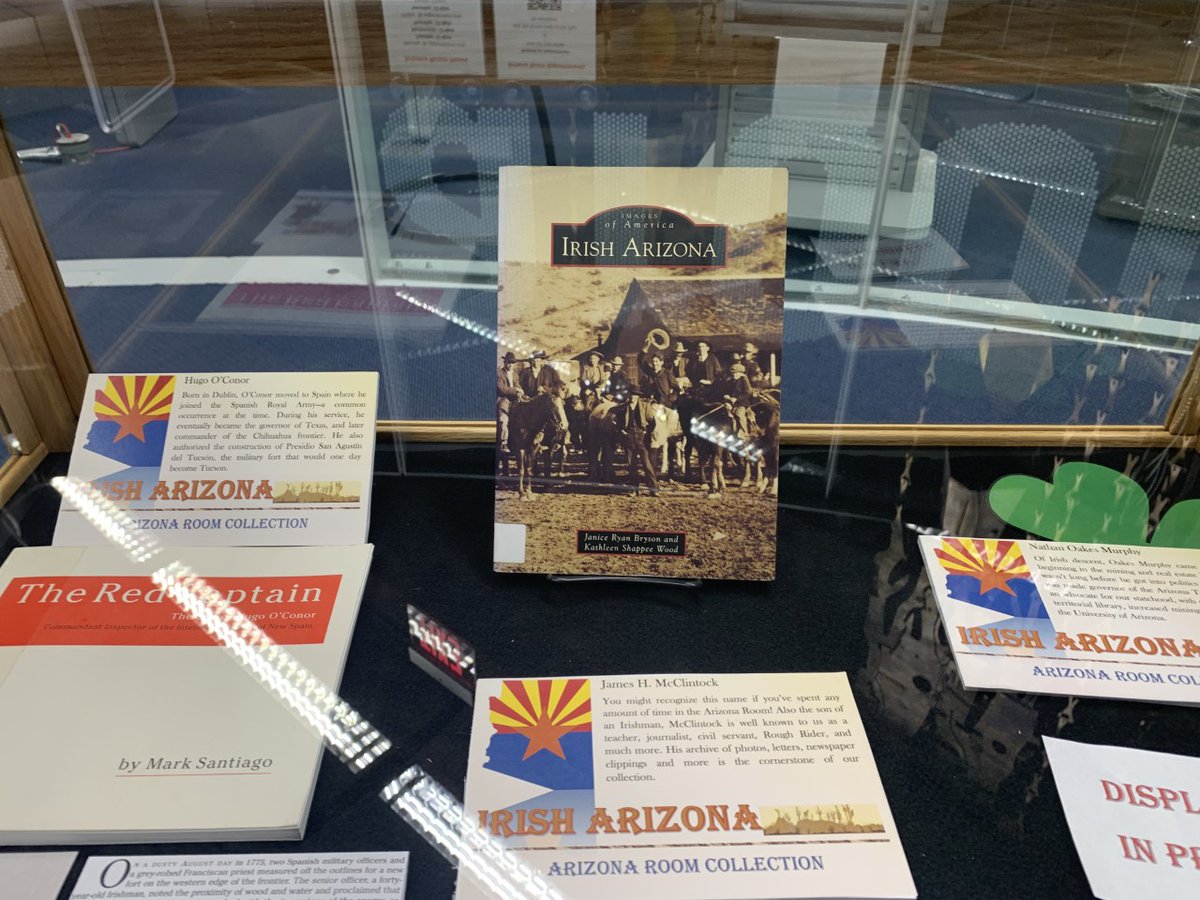 PhxLibrary's tweet photo. The #ArizonaRoom presents Irish Arizona on display now @ #BurtonBarrCentralLibrary. ☘ Take in a sampling of Irish history in #Arizona. Meet early Irish settlers & discover their local contributions & more. https://t.co/e5fyS4SkSl #PhoenixPublicLibrary #PHX https://t.co/w5G7Pm65Cb