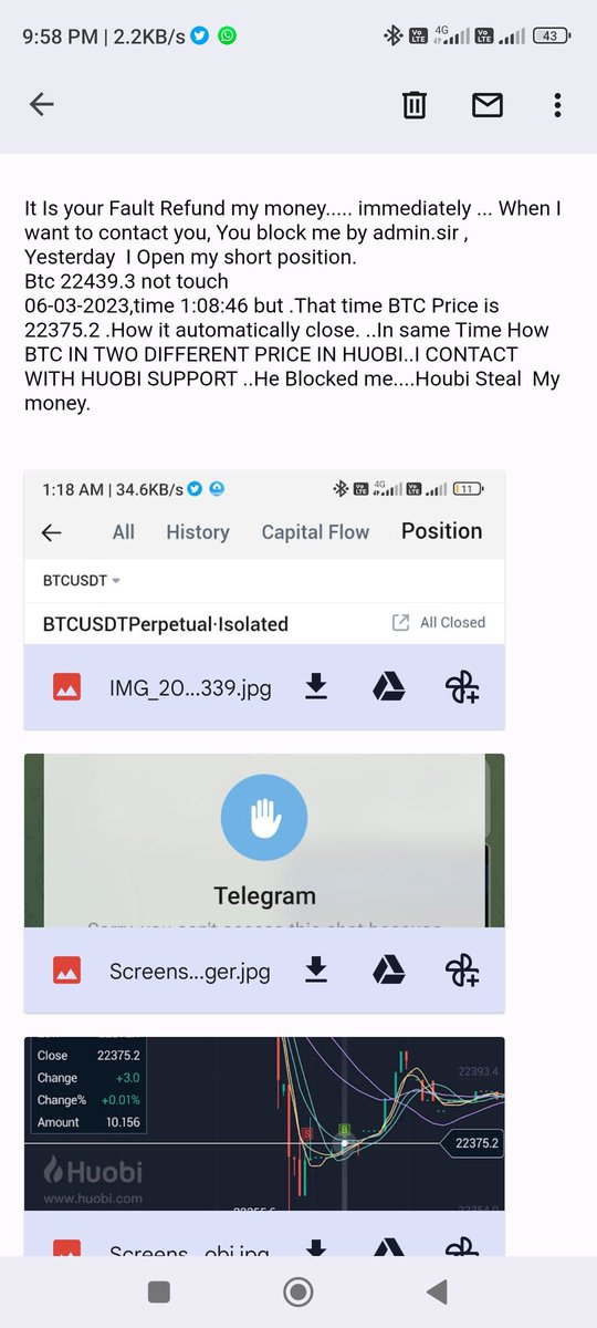 Banamali61's tweet photo. @HuobiGlobal Hello Mr justinsuntron few days ago Huobi Exchange Cheating with me ... When I Tray to For Huobi Support ,,No one Resolve my issue. Please can you help me..?I open short position at the price of 2236.9 ,My liquidate price is 22439.3 ...When Btc touch 22375.2 My money liquidate. https://t.co/fLYq5jchJ0