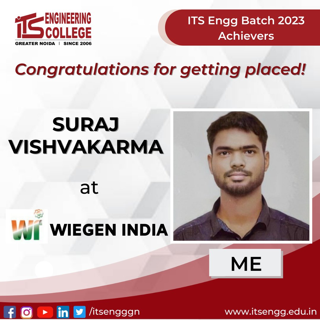 ITSEngggn's tweet photo. It is a pleasure to announce that 3 students of #BtechBatch2023- ALOK KUMAR , ANURAG SINGH & SURAJ VISHVAKARMA have been successfully placed in Wiegen India ITS Engg. College offers their heartiest congratulations for their achievement.
#CRC #placement #itsengg #jobPlacement https://t.co/jCzv18tj9A