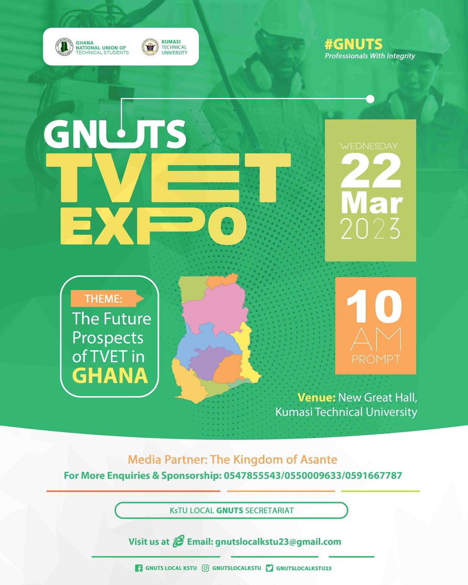 MasoneryO's tweet photo. Join Dr. Fred Kyei Asamoah, Director General of CTVET at Kumasi Technical University for the exciting GNUTS TVET EXPO.
#ProfessionalsWithIntegrity 
#MakingGNUTSwork4U https://t.co/8YPH5p3GV8
