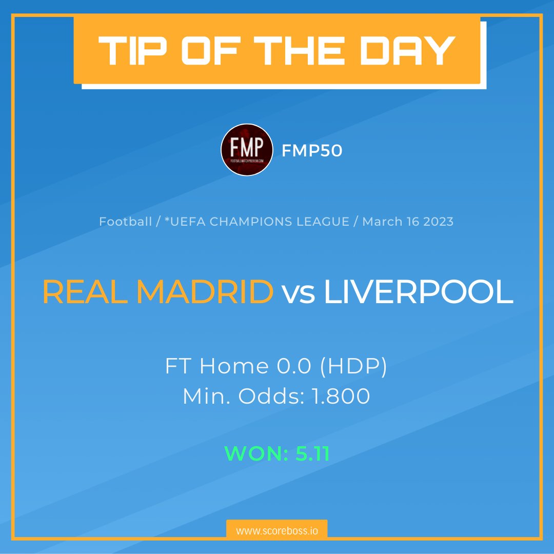 ScoreBoss_EN's tweet photo. ⚽Real Madrid 🆚Liverpool ⚽

🌐https://t.co/0bDS5QUkz2

Tipster Profile: 🌐https://t.co/43JKpwQygn

@FMP50_ 🏆

Join us! 👉 🌐https://t.co/LonaxRz8Cn

#RealMadrid
#Liverpool
#ScoreBoss
#Freesportspicks https://t.co/0k03T6muyy