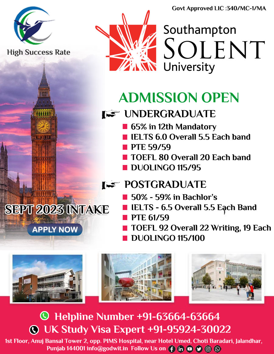 United Kingdom Study Visa
👉Solent university
Call: +91-63664-63664
#solentuniversity #ukcollege #Visa #Studyvisa #Study #ukstudyvisa #immigration #Godwit #Godwitoverseas #consultancy
#studyinaustralia #overseaseducation #university #students #expressentry #highereducation #study