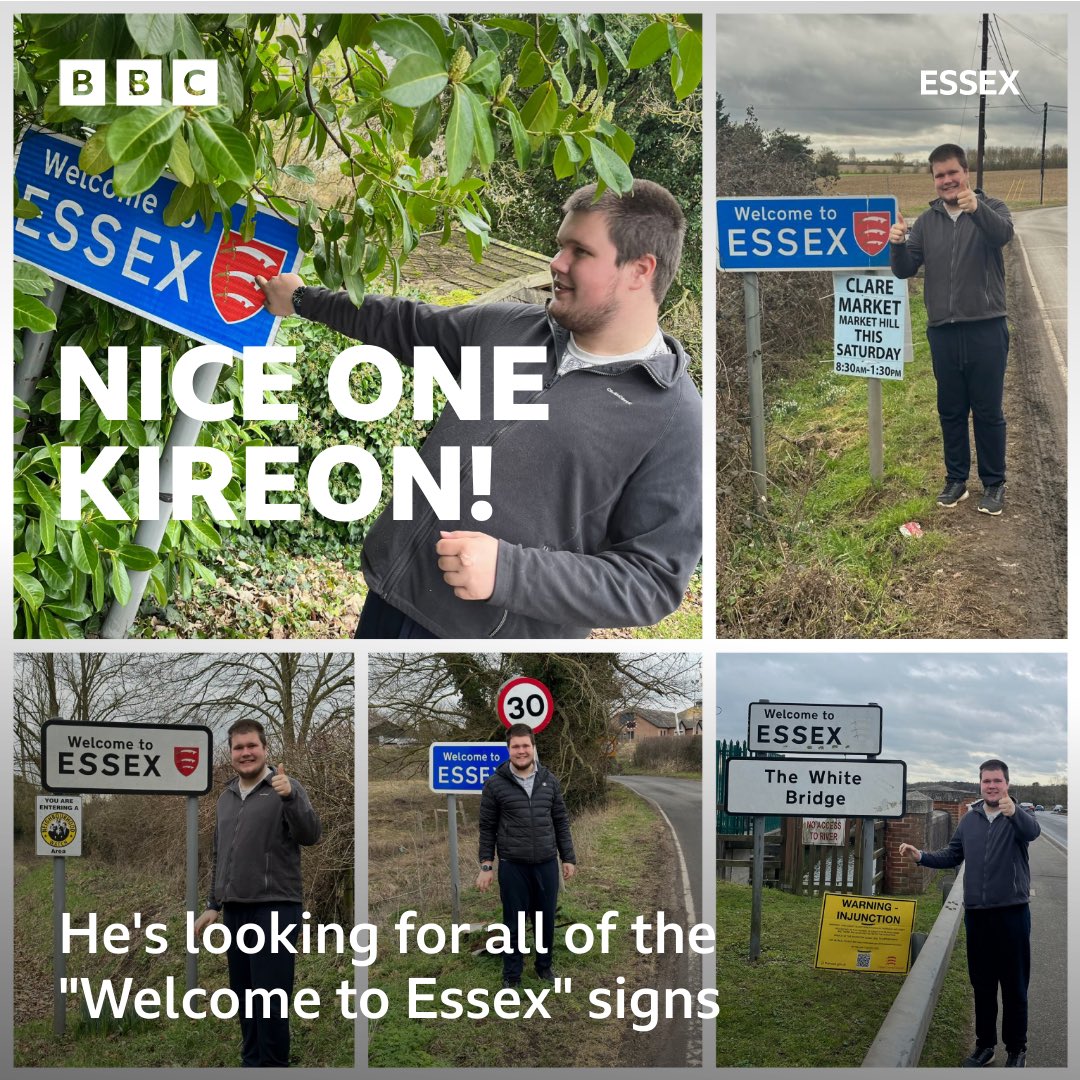 BBCEssex's tweet photo. “Welcome to Essex” signs - can you help Kireon find them all?! https://t.co/lhWNMYbSuL 

Kireon, who’s autistic and has special educational needs, has fallen in love with the signs on Essex’s borders and is on a mission to find every one of them.

BBC Essex, 0730 📻🖱️⬆️ https://t.co/LDC06UOSOy